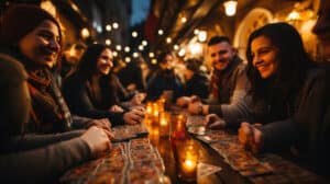 Grupo de singles celebrando el fin de año.